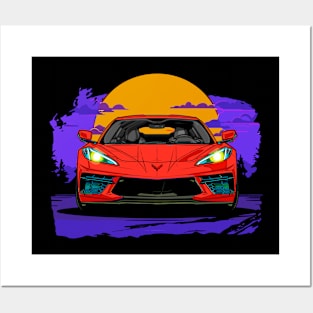 Red C8 Corvette Stingray Midnight Moon Supercar Racecar Muscle Car Sportscar Corvette C8 Posters and Art